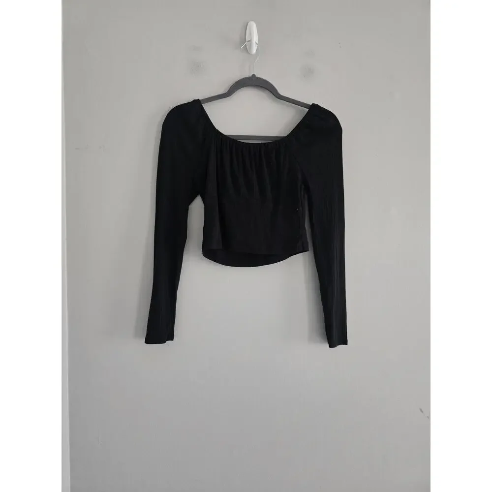 Madewell Black Long Sleeve Square Neck Crop Top
